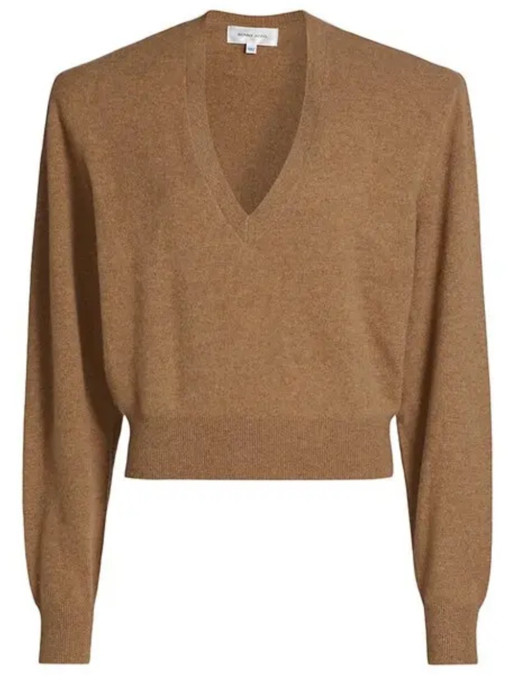 Ronny Kobo Collection V-Neck Sweater in Camel Brown